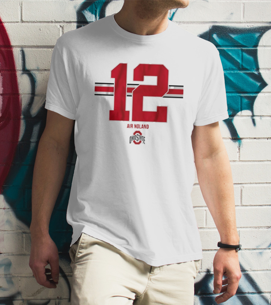 Ohio State 12 Air Noland Scarlet And Gray Stripe T-Shirt