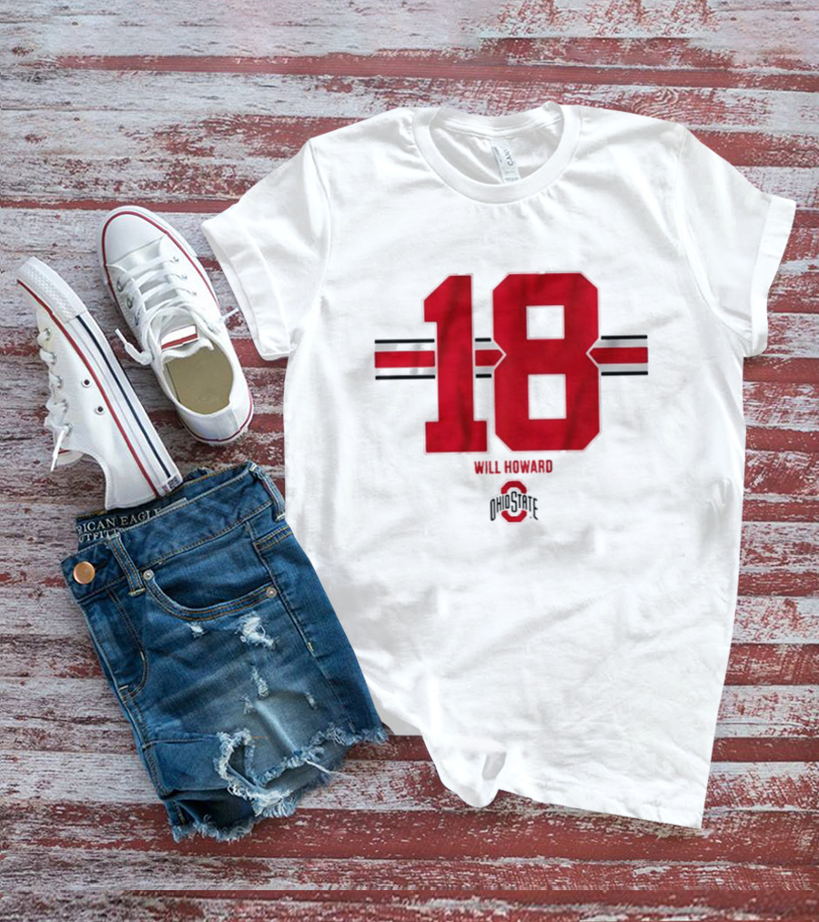 Ohio State Buckeyes Football Will Howard 18 Ohio State Logo Stripe T-Shirt