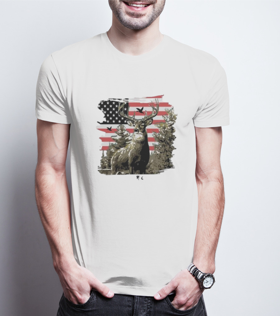 American Buck Cardin Mccoy Deer Forest Flag Scene T-Shirt