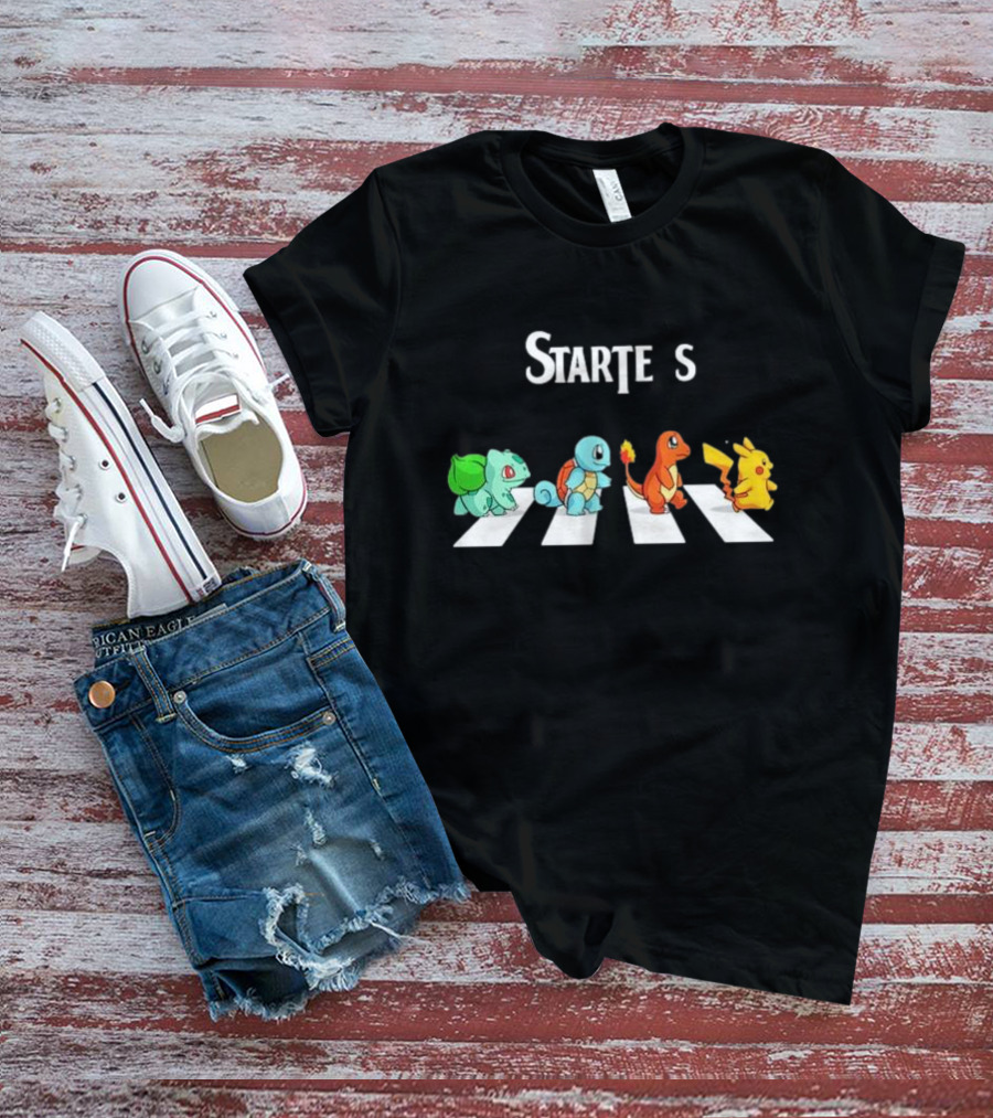 Starters Abbey Road Pikachu Charmander Squirtle Bulbasaur T-Shirt