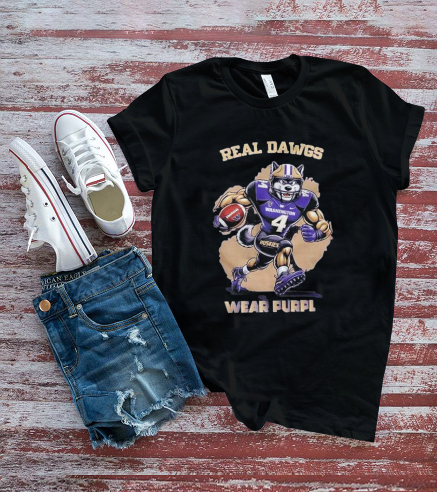 Washington Huskies Real Dawgs Wear Purple Mascot Football T-Shirt