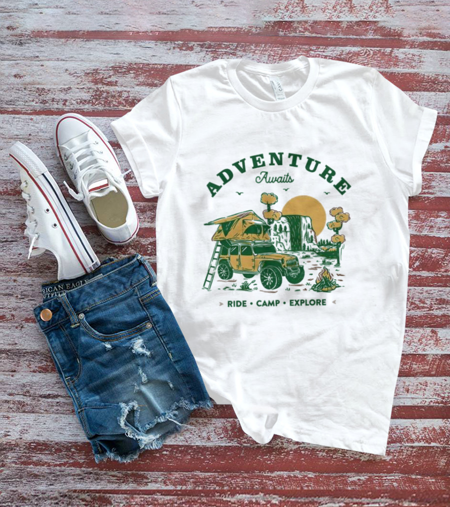 Adventure Awaits Ride Camp Explore Jeep Camping Scene T-Shirt