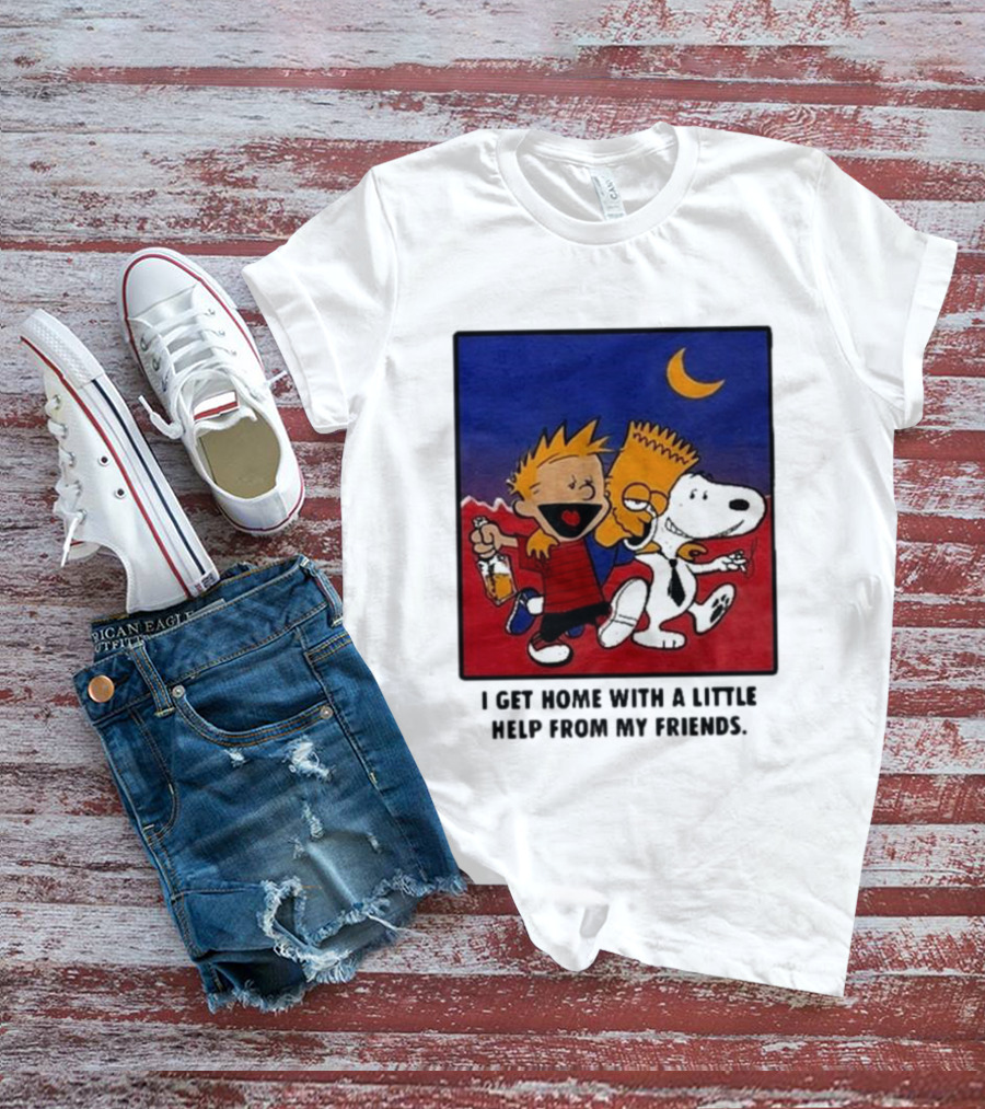 Criminal Simpsons Snoopy And Friends Get Home With A Little Help Under Moon T-Shirt