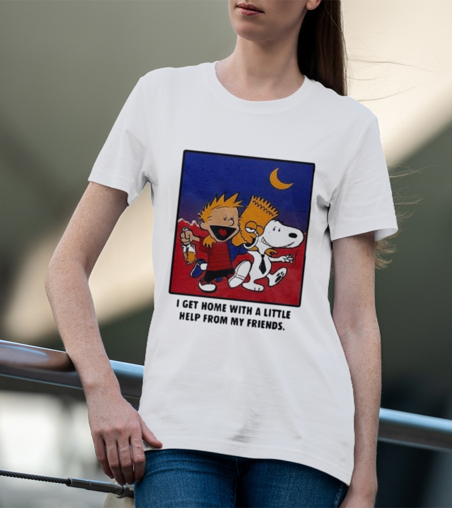 Criminal Simpsons Snoopy And Friends Get Home With A Little Help Under Moon T-Shirt