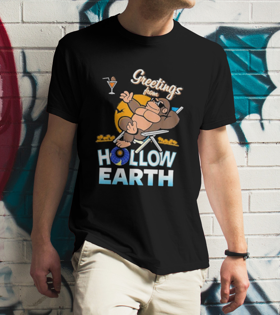 Greetings From Hollow Earth Giant Monster Relaxing With Tropical Cocktail T-Shirt
