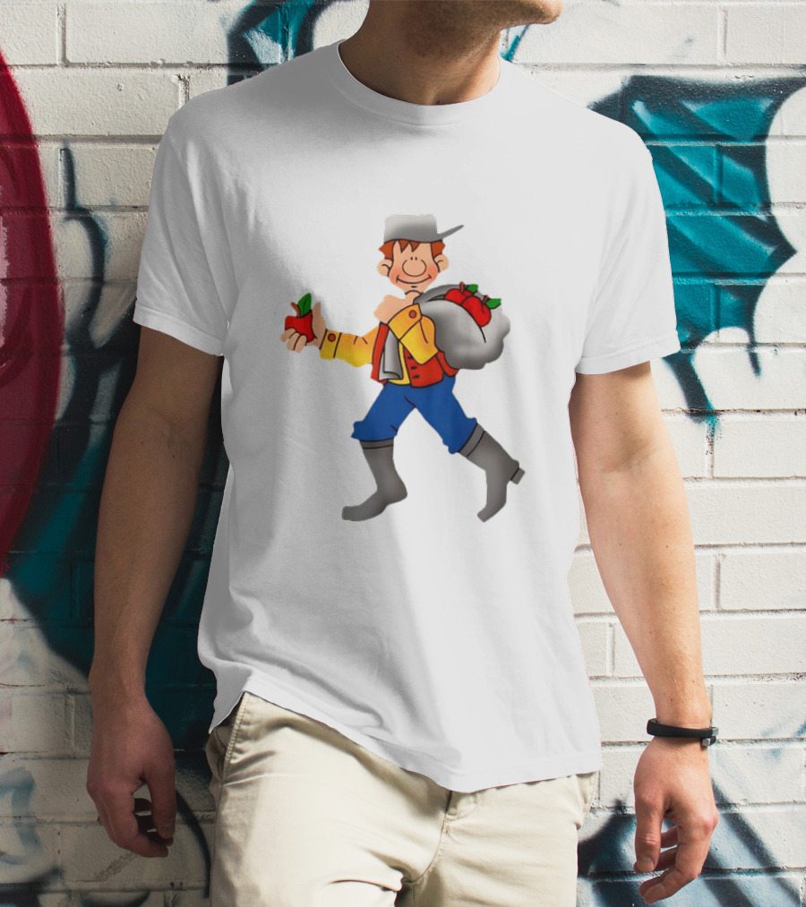 Johnny Appleseed Cartoon Character With Apple Backpack T-Shirt