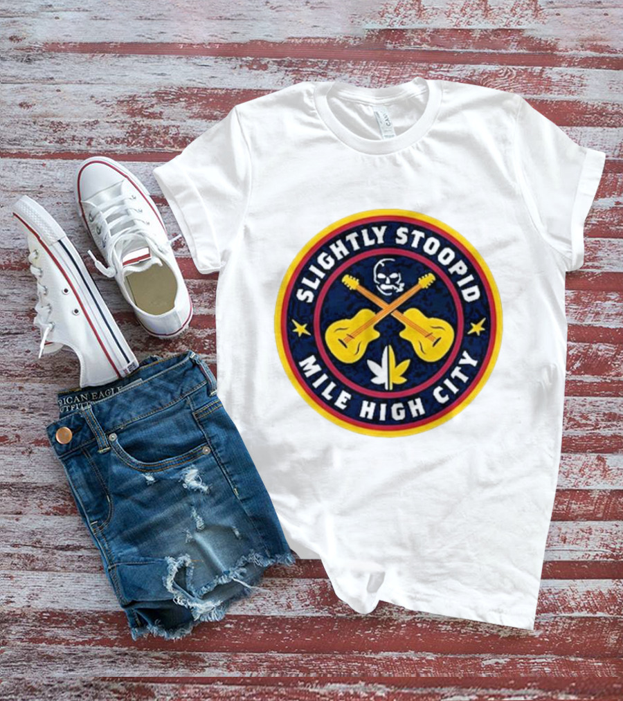 Slightly Stoopid Mile High City Crossed Guitars Skull Leaf Badge T-Shirt