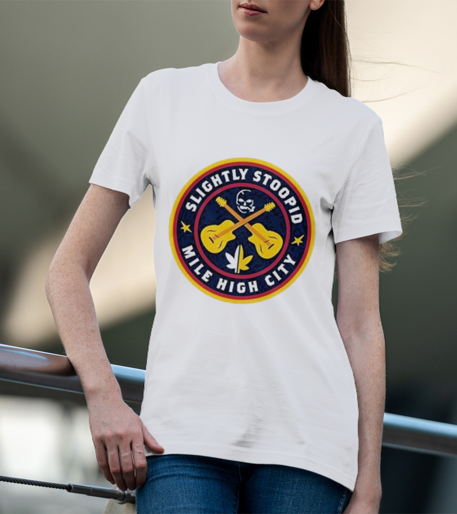 Slightly Stoopid Mile High City Crossed Guitars Skull Leaf Badge T-Shirt