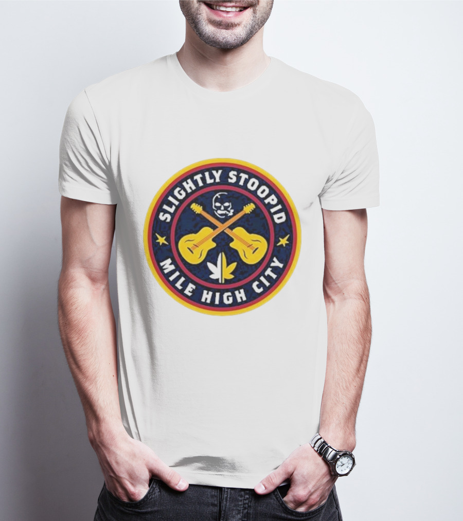 Slightly Stoopid Mile High City Crossed Guitars Skull Leaf Badge T-Shirt
