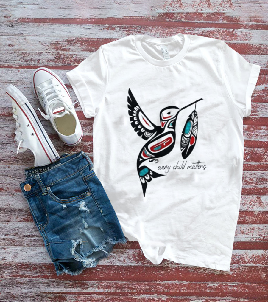 Every Child Matters Indigenous Hummingbird Feathers Orange Day T-Shirt