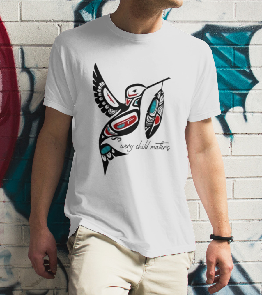 Every Child Matters Indigenous Hummingbird Feathers Orange Day T-Shirt
