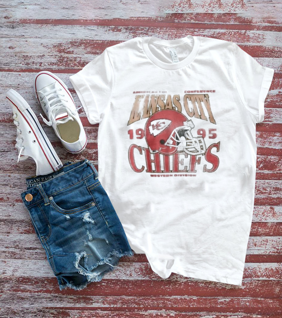 Kansas City Chiefs 1995 American Football Conference Western Division Retro Helmet T-Shirt