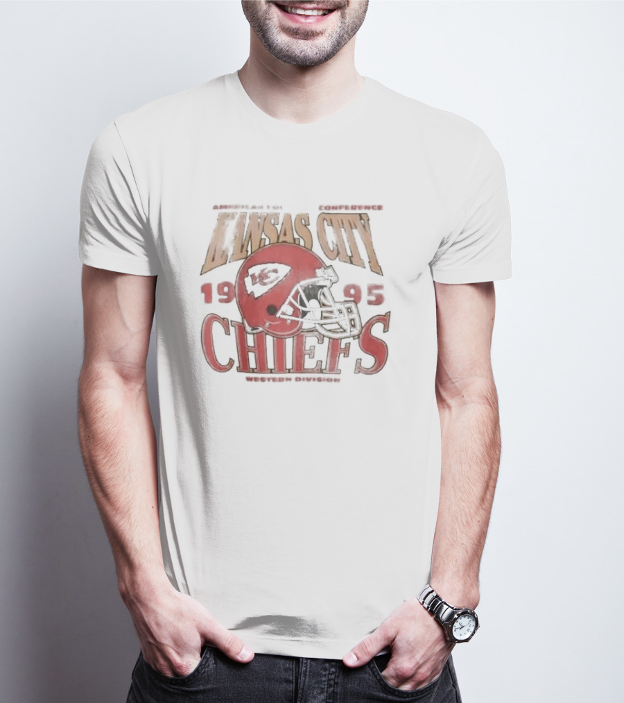 Kansas City Chiefs 1995 American Football Conference Western Division Retro Helmet T-Shirt