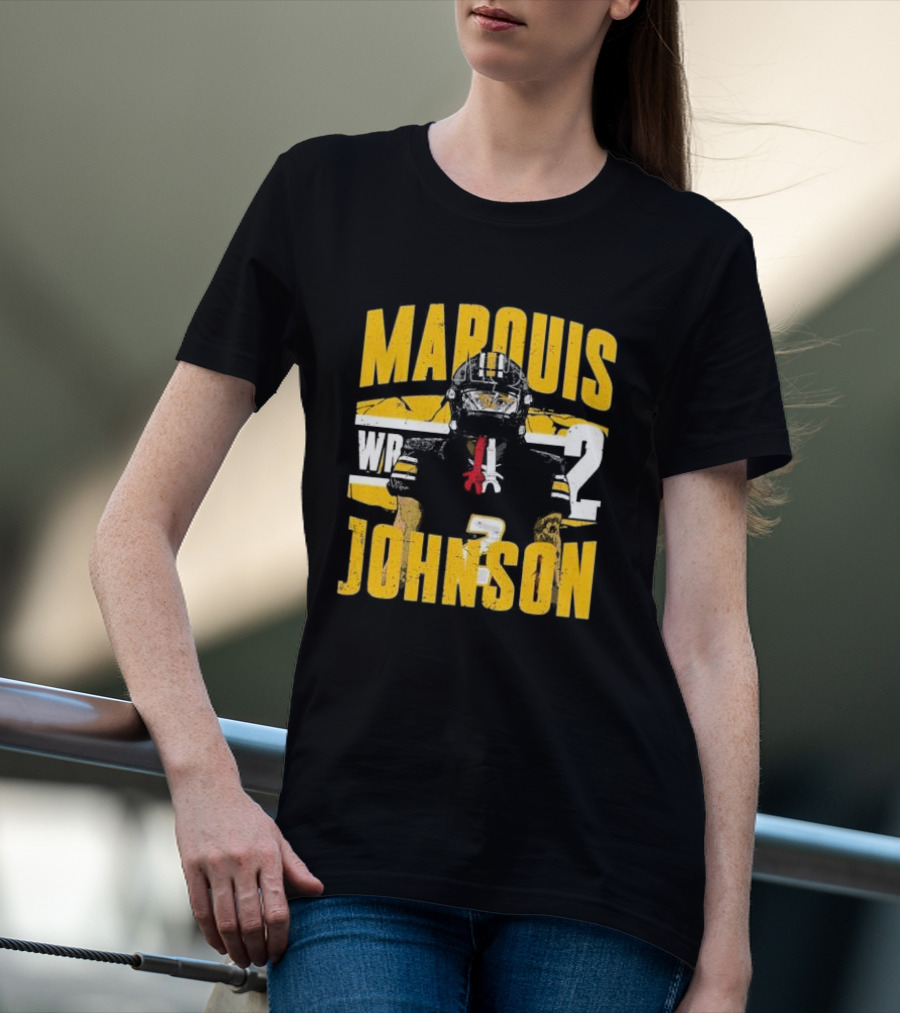 Marquis Johnson WR 2 Football Player Black And Yellow T-Shirt