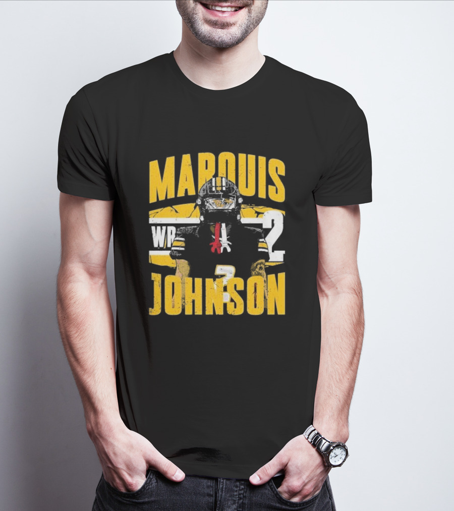Marquis Johnson WR 2 Football Player Black And Yellow T-Shirt