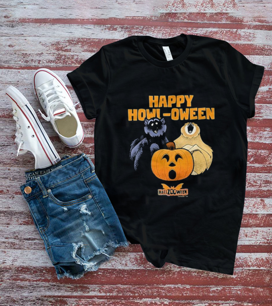Happy Howl-oween Gibbons With Pumpkin And Hallzcoween Banner T-Shirt