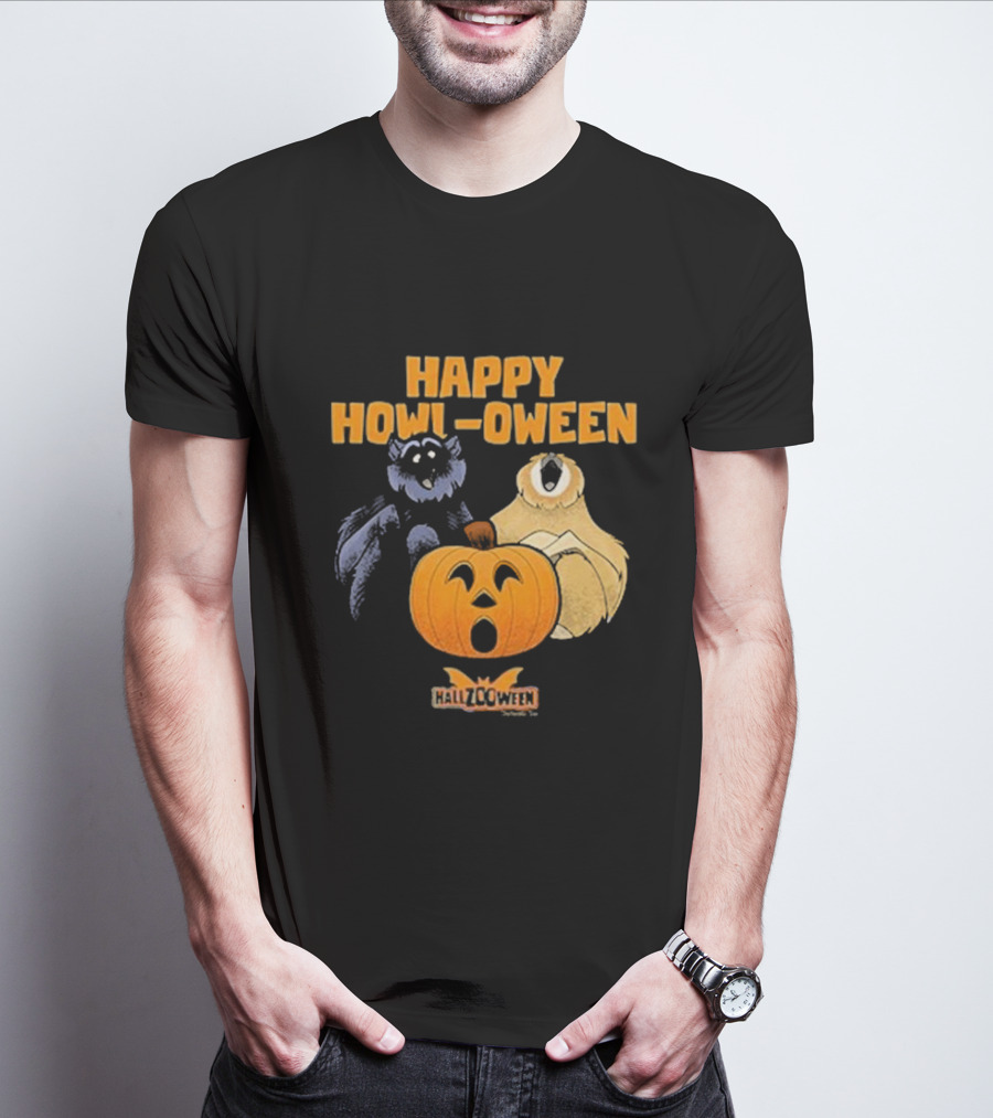 Happy Howl-oween Gibbons With Pumpkin And Hallzcoween Banner T-Shirt