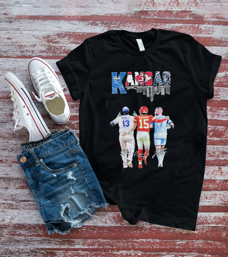 Kansas City Royals Perez Chiefs Mahomes Sporting Russell Skyline T-Shirt