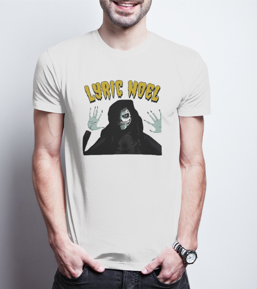 Lyric Noel Hallows Eve Ghostly Figure With Spider Web Face T-Shirt