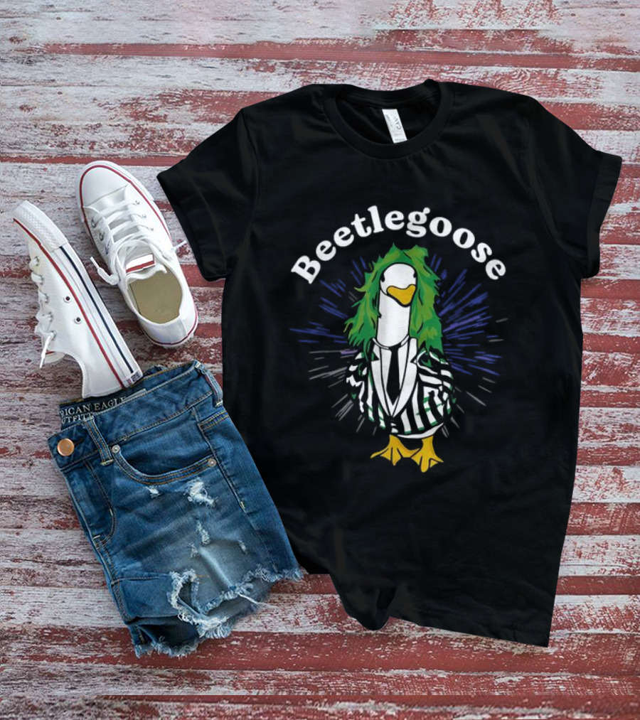 Beetlegoose Silly Goose Spooky Striped Suit Green Haired Goose T-Shirt