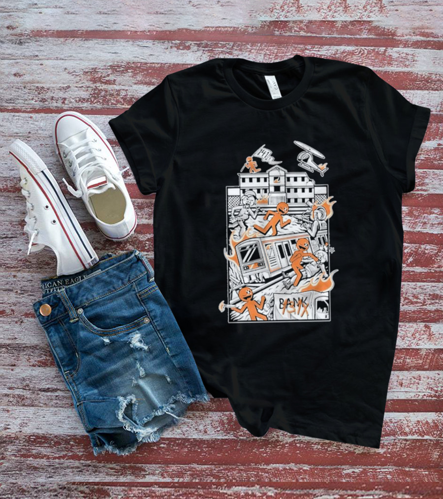 Dani Gambino Stick Figures Chaos Fire Helicopter Bank T-Shirt