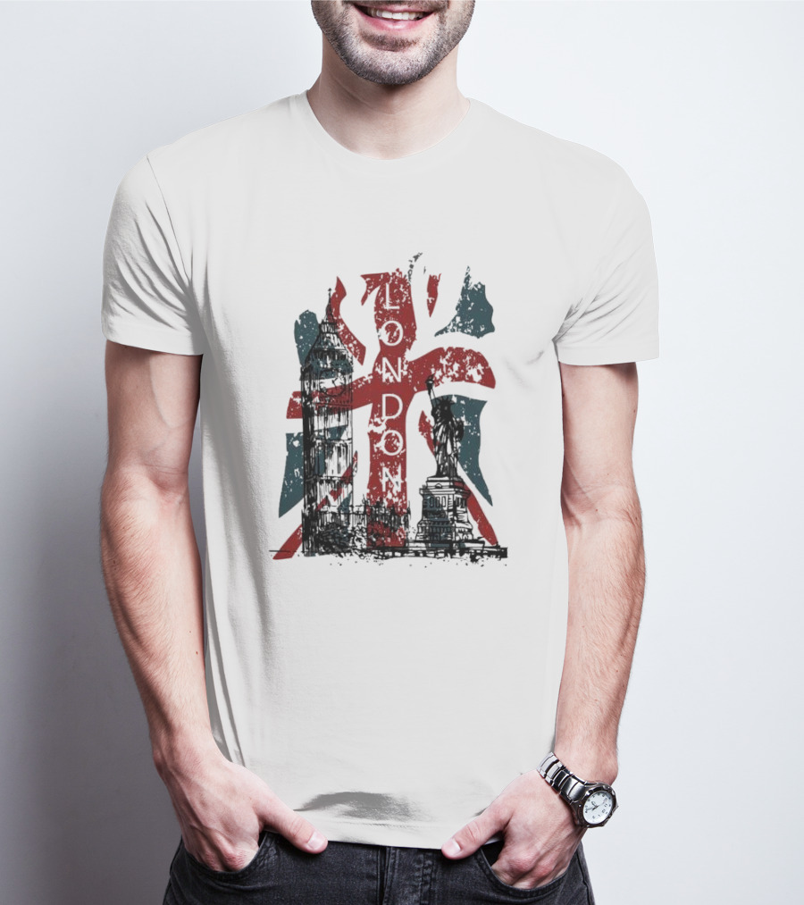 Retro London England Flag Big Ben Statue Liberty T-Shirt