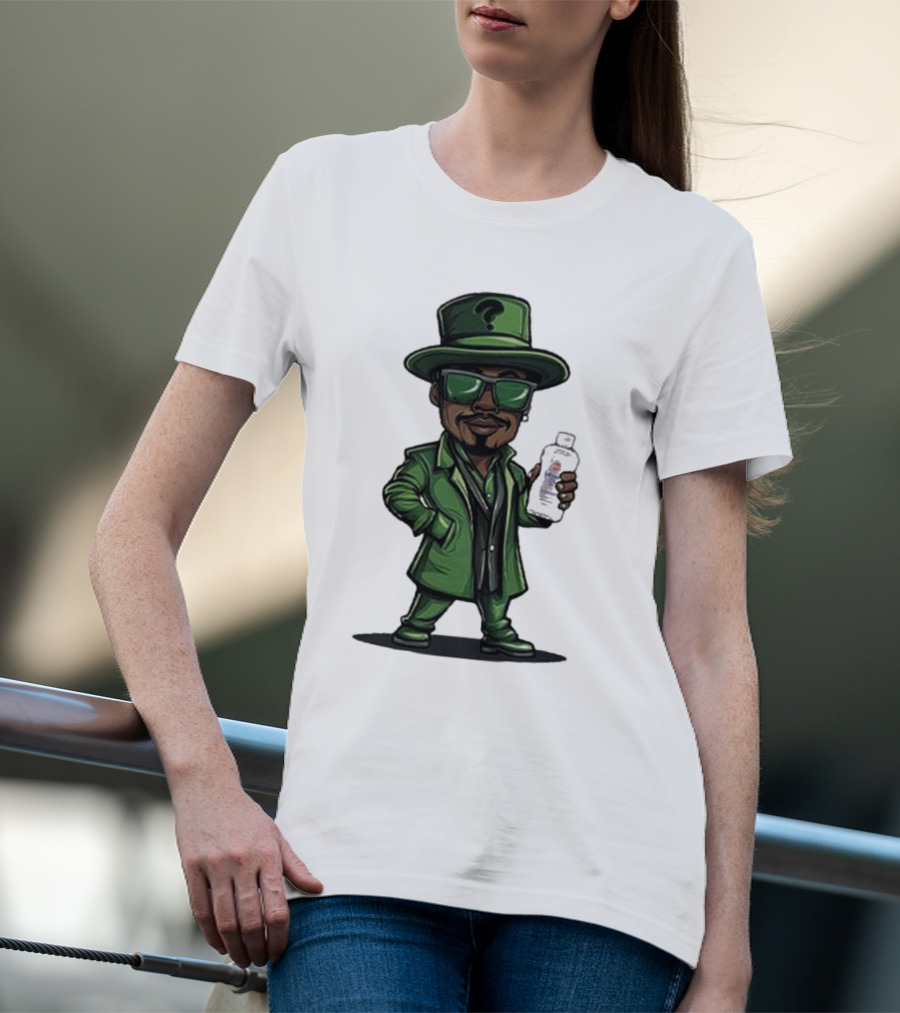 Little Diddler Holding Baby Oil In Green Outfit With Question Mark Hat T-Shirt