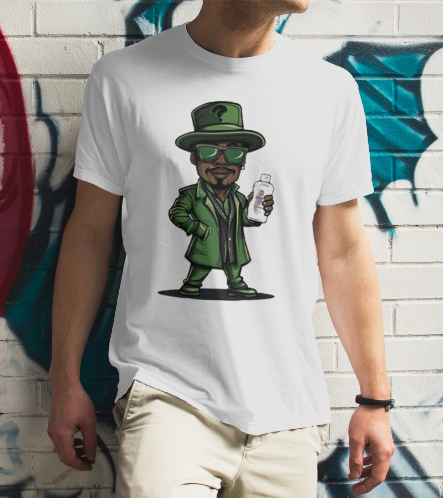 Little Diddler Holding Baby Oil In Green Outfit With Question Mark Hat T-Shirt