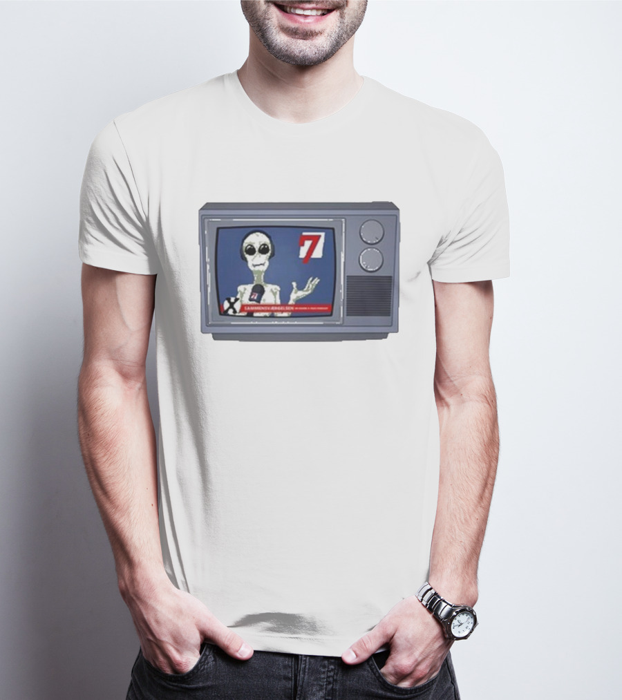 Sammensværgelsen Season 7 Hvid Retro TV Alien News Broadcast T-Shirt