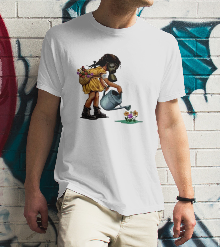 Stick To Your Guns Keep Planting Flowers Girl With Gas Mask Watering Flowers T-Shirt