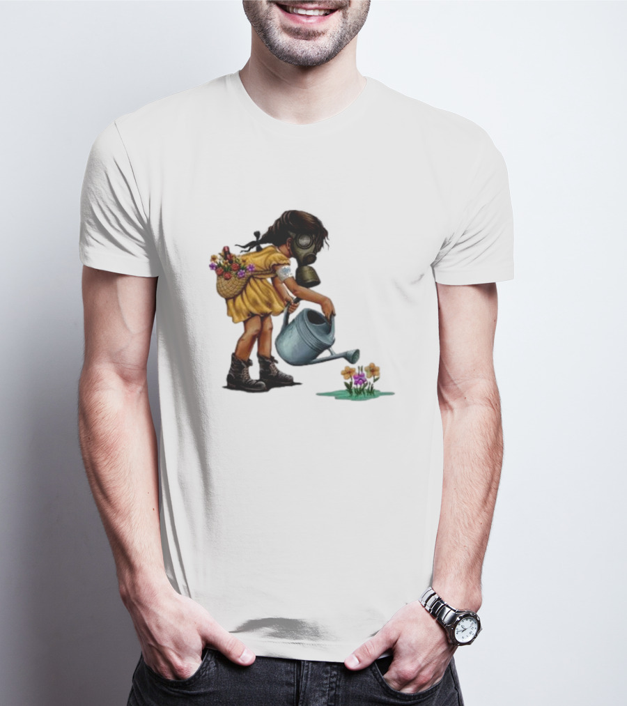 Stick To Your Guns Keep Planting Flowers Girl With Gas Mask Watering Flowers T-Shirt