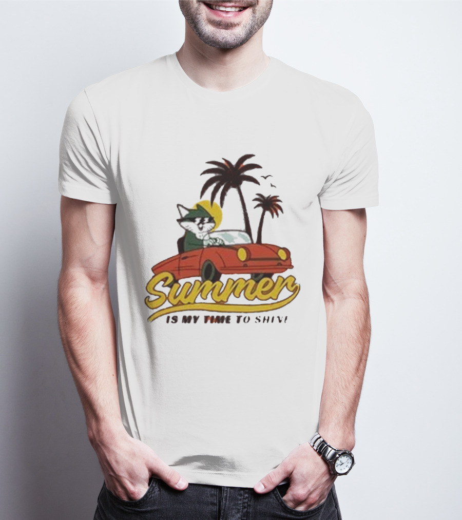 Summer Is My Time To Shine Cat In Car With Palm Trees T-Shirt