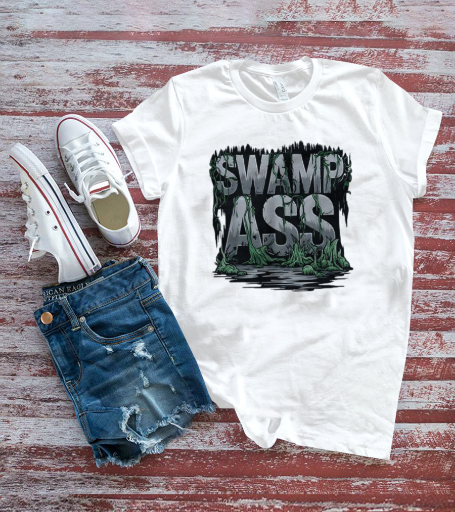 SWAMP ASS Moss-Covered Letters With Water And Grass T-Shirt