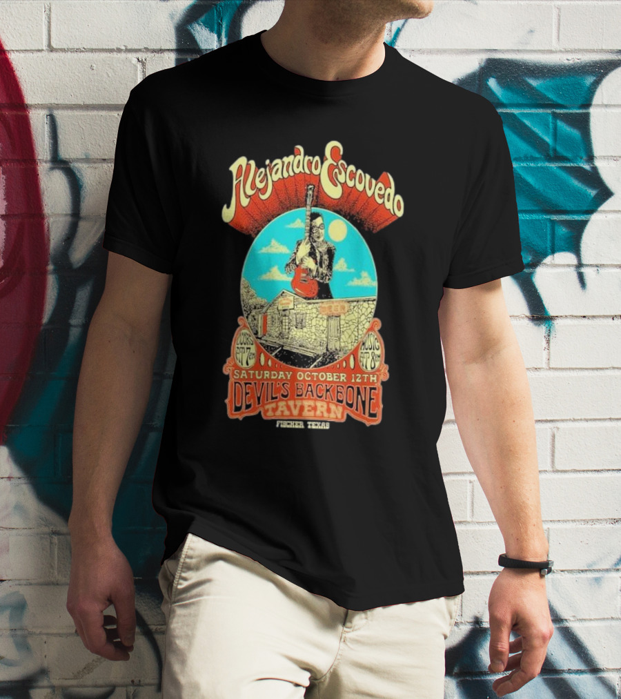 Alejandro Escovedo Live Performance Saturday October 12th Devil's Backbone Tavern Fischer Texas T-Shirt