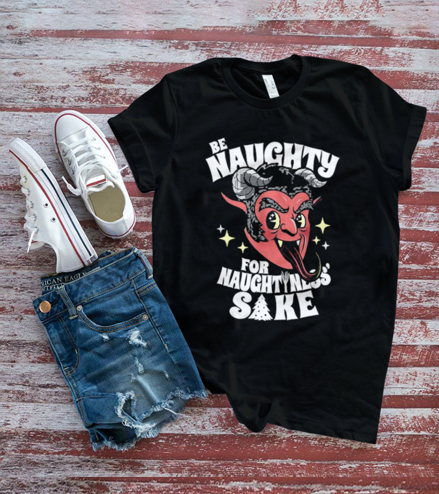 Be Naughty For Naughtiness Sake Cute Vintage Krampus Christmas Meme Devil Horns Red Face T-Shirt
