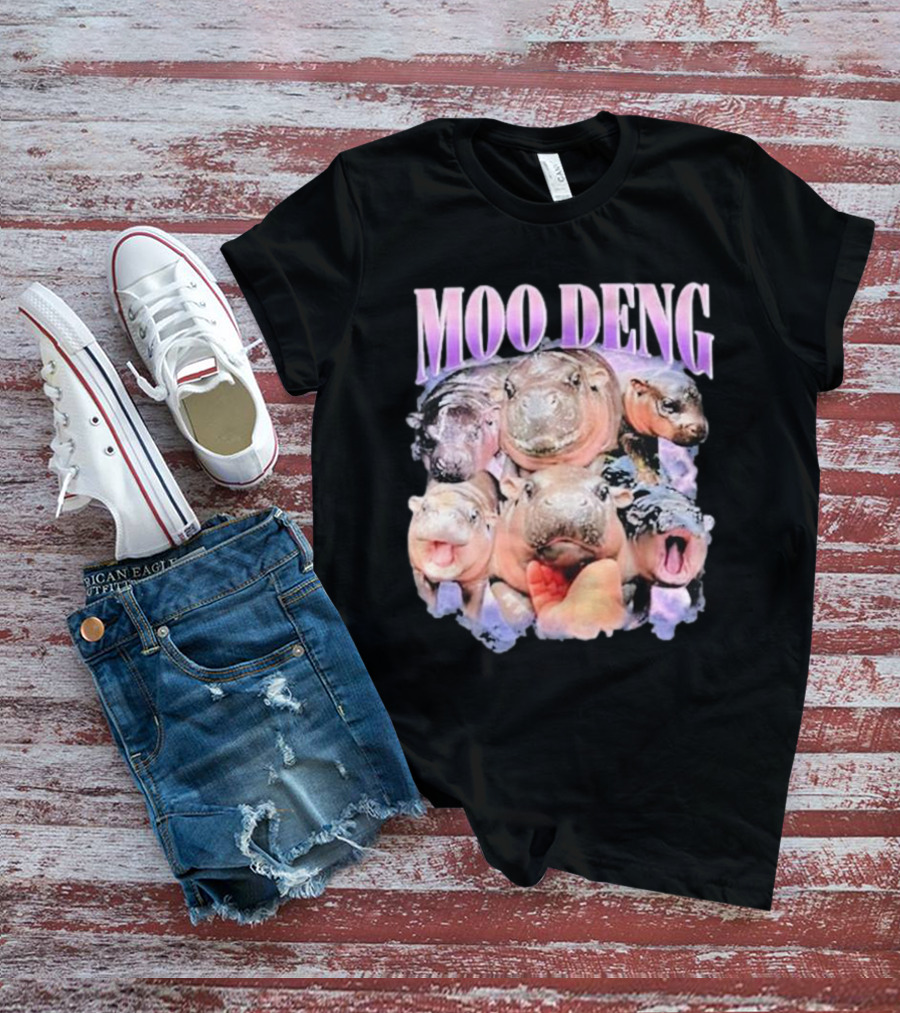 Moo Deng Baby Pygmy Hippo Cute Zoo Family Faces T-Shirt