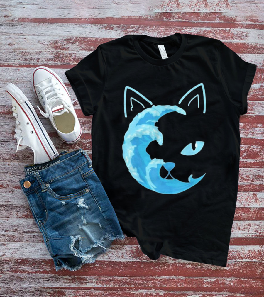 Cat Wave Face Blue T-Shirt