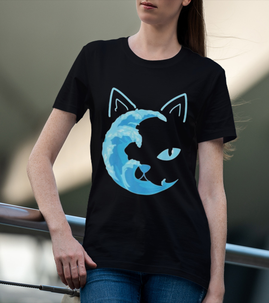 Cat Wave Face Blue T-Shirt