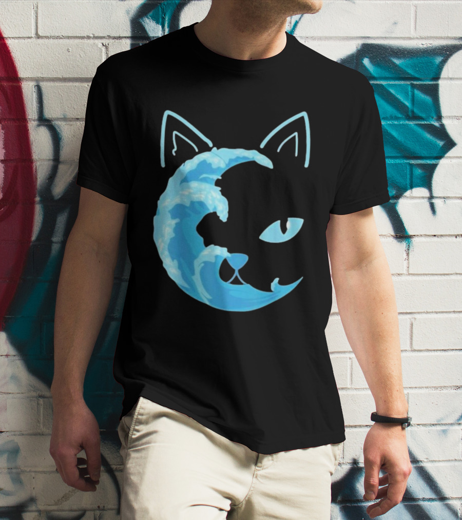 Cat Wave Face Blue T-Shirt
