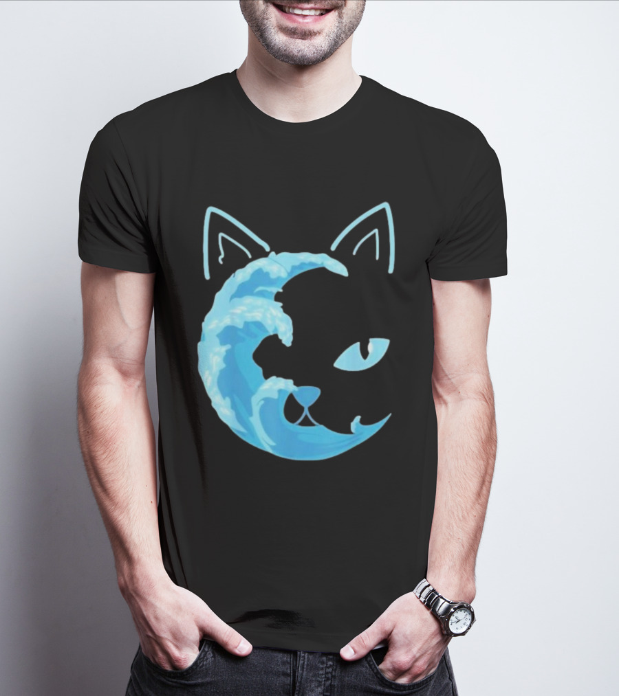 Cat Wave Face Blue T-Shirt