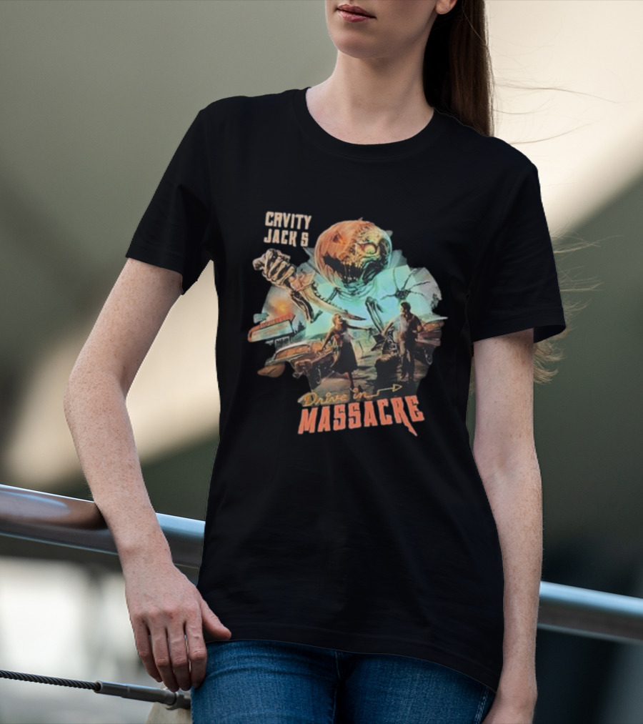 Cavity Jack's Drive In Massacre Giant Pumpkin Horror Scene T-Shirt