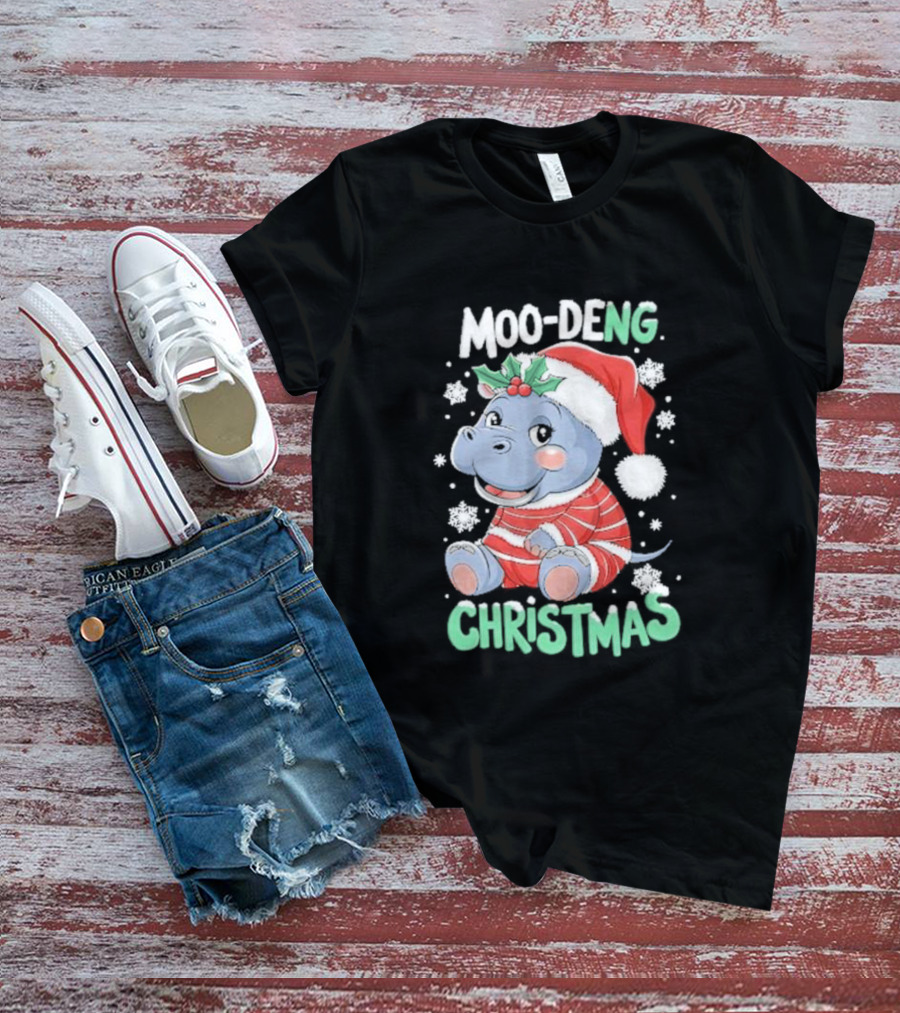 Moo-Deng Hippo Christmas Baby Pigmy Zoo Family T-Shirt
