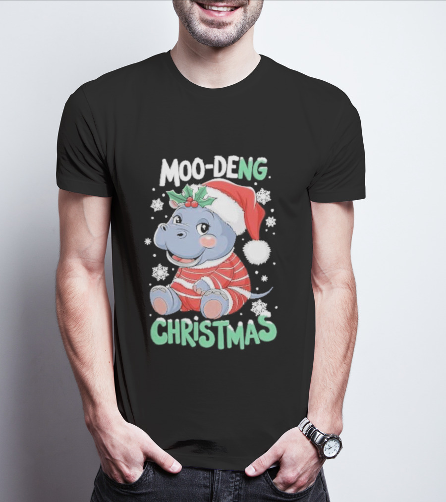 Moo-Deng Hippo Christmas Baby Pigmy Zoo Family T-Shirt