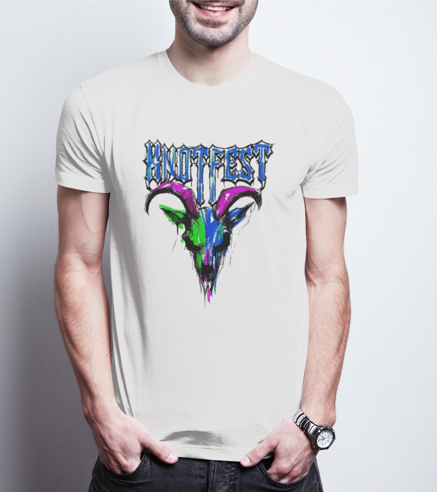 Knotfest Vintage White Concert Pencil Sketch Goat Multicolor T-Shirt
