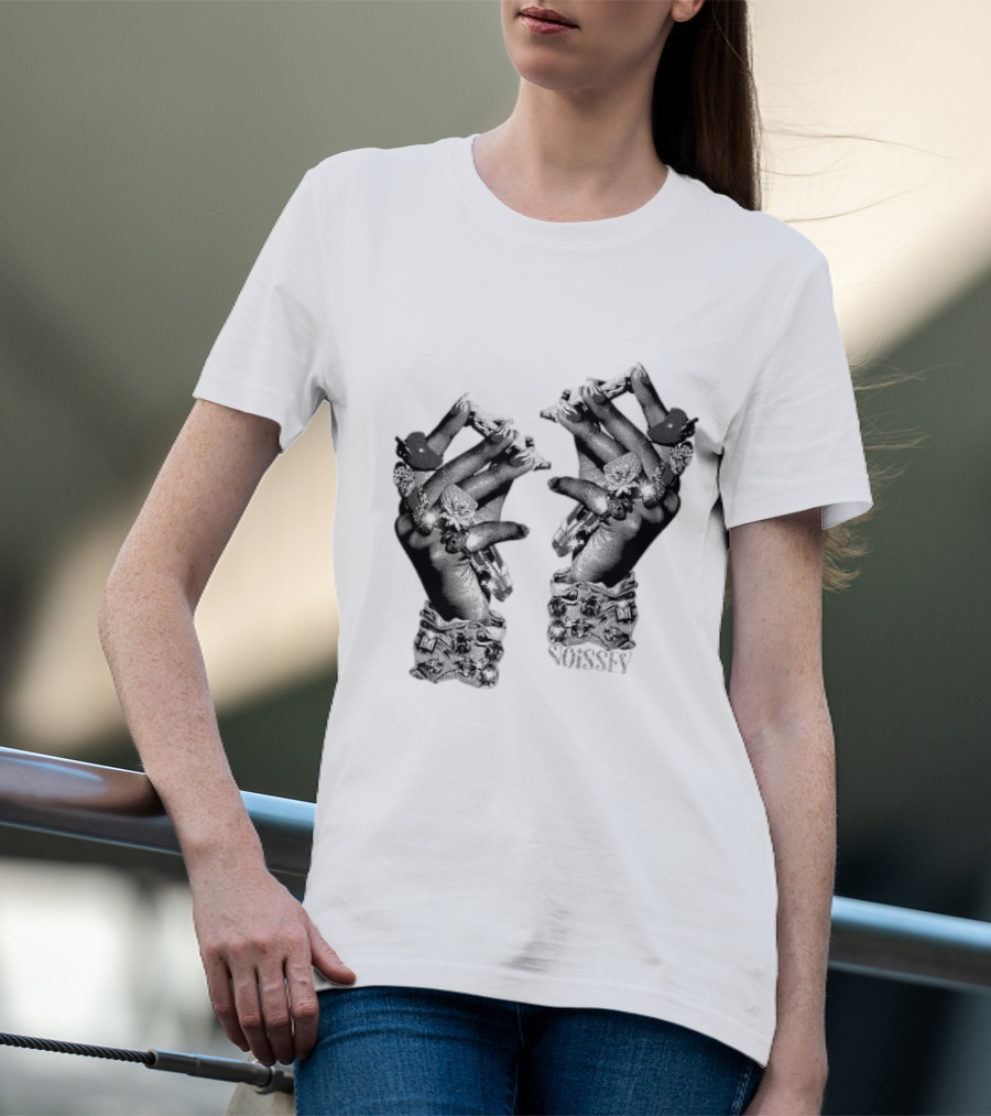 Noisey Vintage Diamond Adorned Fingers Monochrome Print T-Shirt
