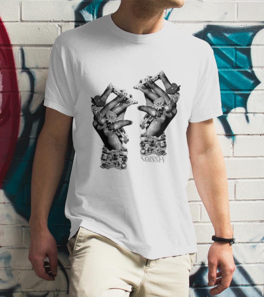 Noisey Vintage Diamond Adorned Fingers Monochrome Print T-Shirt
