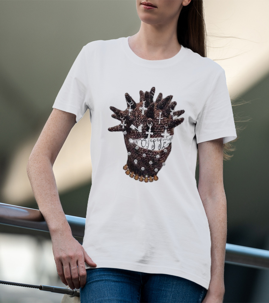 Unique Knitted Hood Spiked Viking Cross Decorated T-Shirt