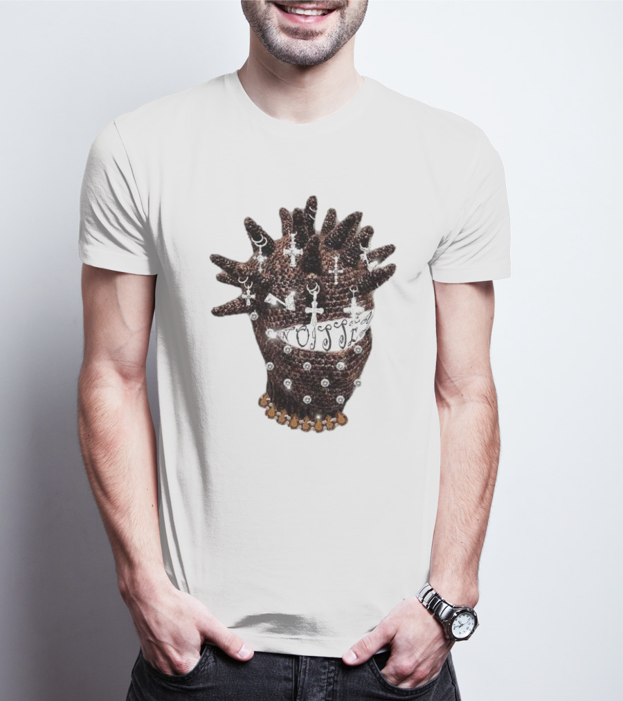 Unique Knitted Hood Spiked Viking Cross Decorated T-Shirt