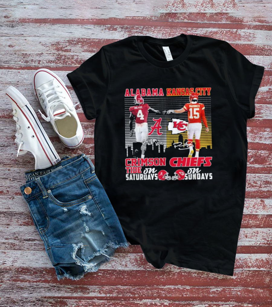 Alabama Crimson Tide Saturdays Kansas City Chiefs Sundays McIlroy 4 Mahomes 15 T-Shirt