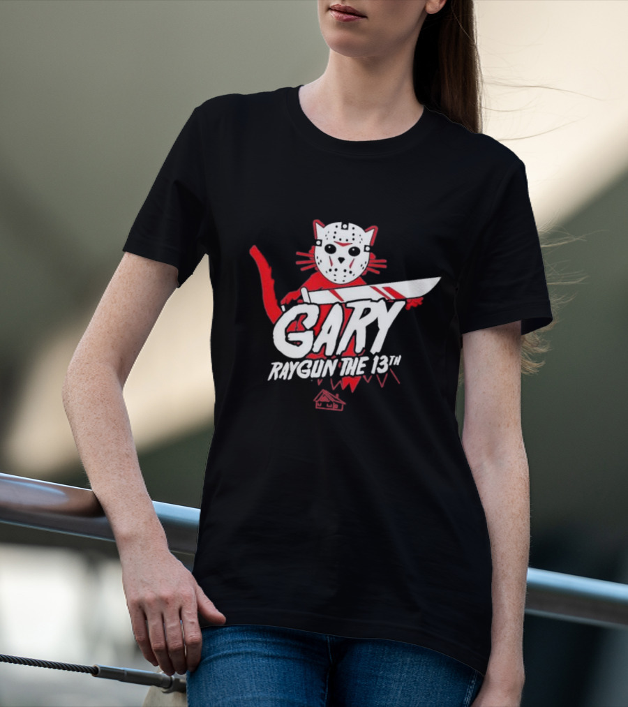Gary Raygun The 13th Jason Mask Cat With Machete T-Shirt